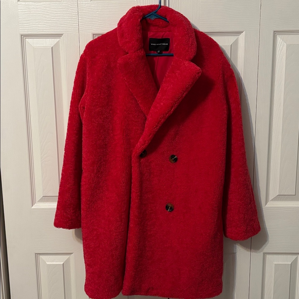 Who What Wear Red with pink hue Textured Coat